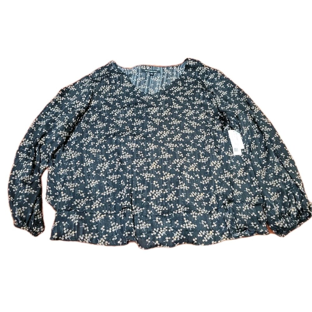 NWT Zac & Rachel Blue Floral Shimmer Long Sleeve Blouse Women’s 3X Office
